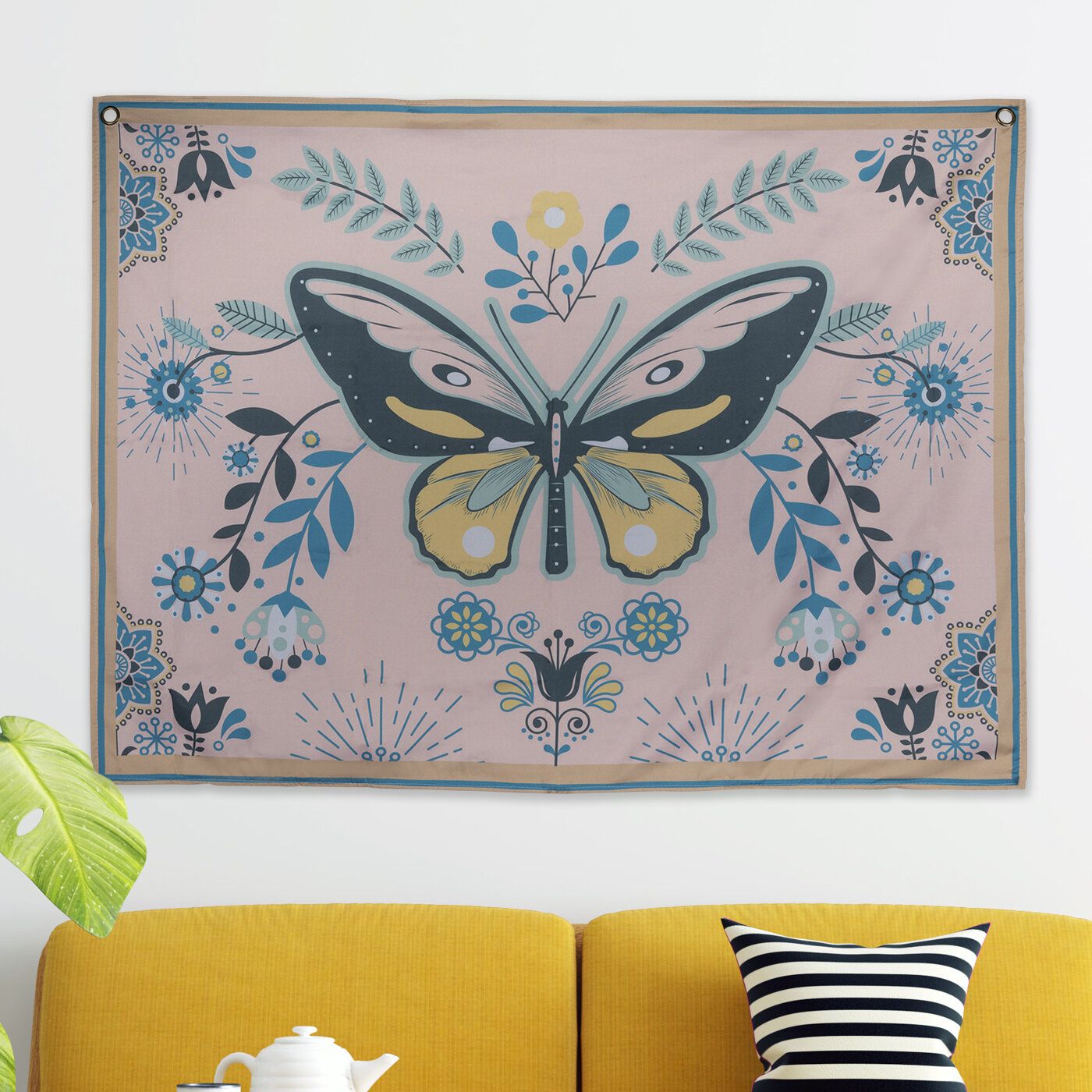 Polyester Beautiful Butterfly Tapestry With Hanging Accessories Included With 2018 Blended Fabric Crocifissione Wall Hangings (Gallery 19 of 20)