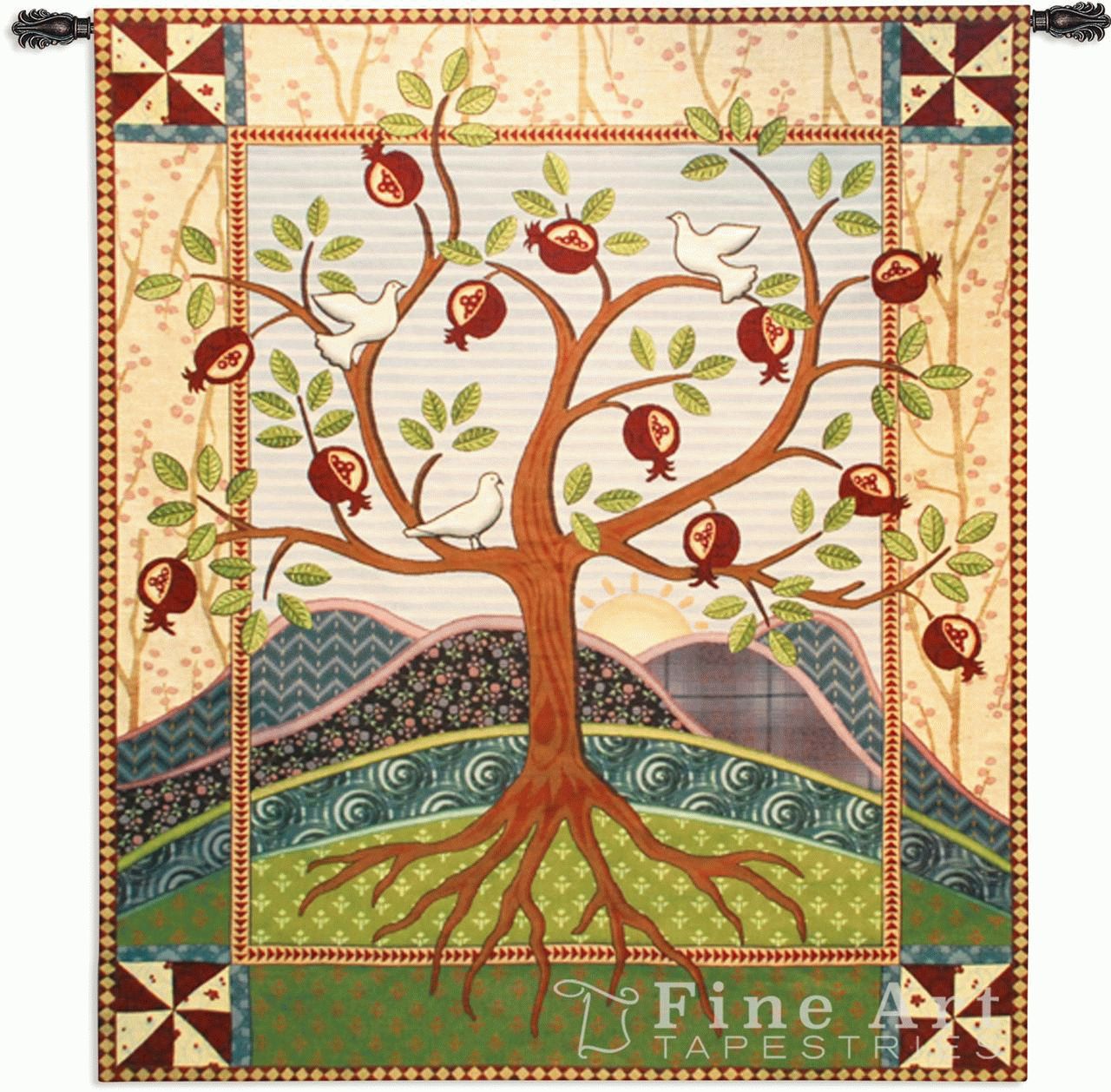 Roots And Wings Tapestry Wall Hanging – Abstract Folk Intended For Most Recently Released Blended Fabric Klimt Tree Of Life Wall Hangings (View 11 of 20)