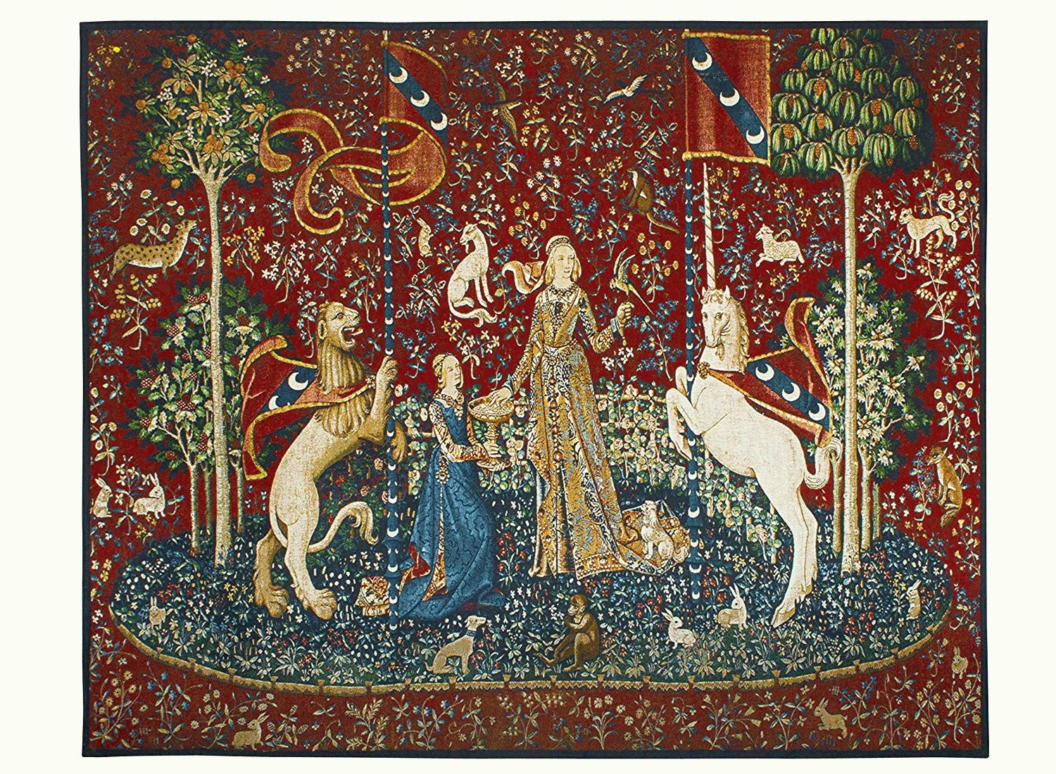 The Lady And The Unicorn Taste Wall Tapestry – Classical Intended For 2017 Lion I European Tapestries (View 9 of 20)