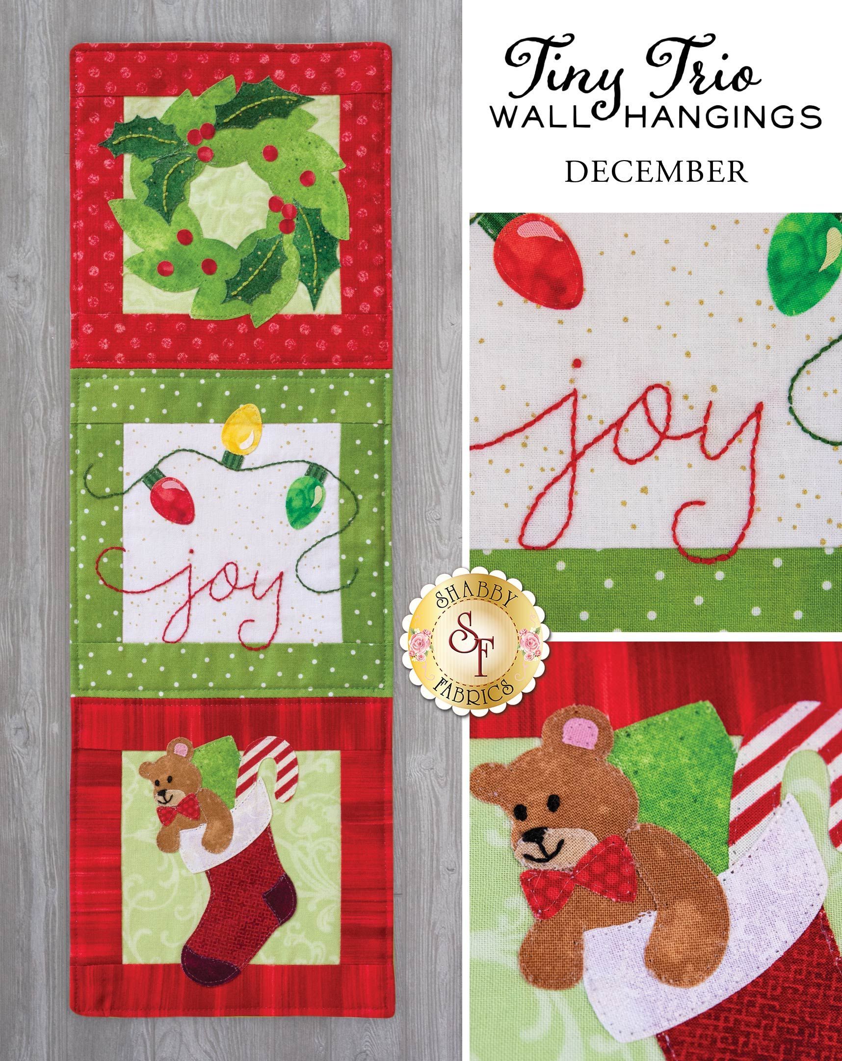 Tiny Trio Wall Hangings – Joy – December – Pattern Intended For Most Recent Blended Fabric Blessings Of Christmas Tapestries (View 20 of 20)