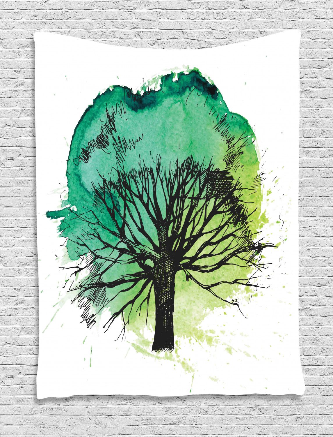 Willow Tree Tapestry, Sketched Silhouette With Branches And Blended  Watercolor, Wall Hanging For Bedroom Living Room Dorm Decor, 40"w X 60"l,  Yellow For 2018 Blended Fabric In His Tapestries And Wall Hangings (View 20 of 20)