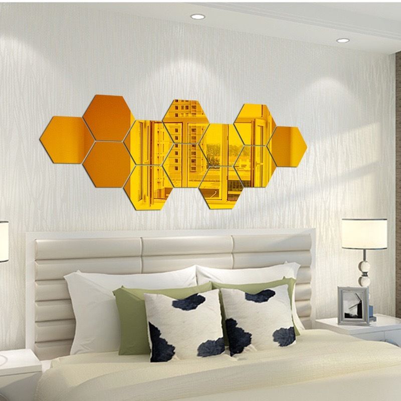 12pcs/set 3d Hexagon Acrylic Mirror Wall Sticker Room Diy Pertaining To Best And Newest Hexagons Wall Art (View 20 of 20)