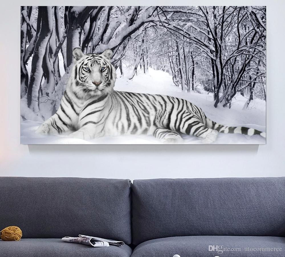 2018 White Tiger Winter Landscape Giclee Print Canvas Wall In Latest Tiger Wall Art (View 3 of 20)