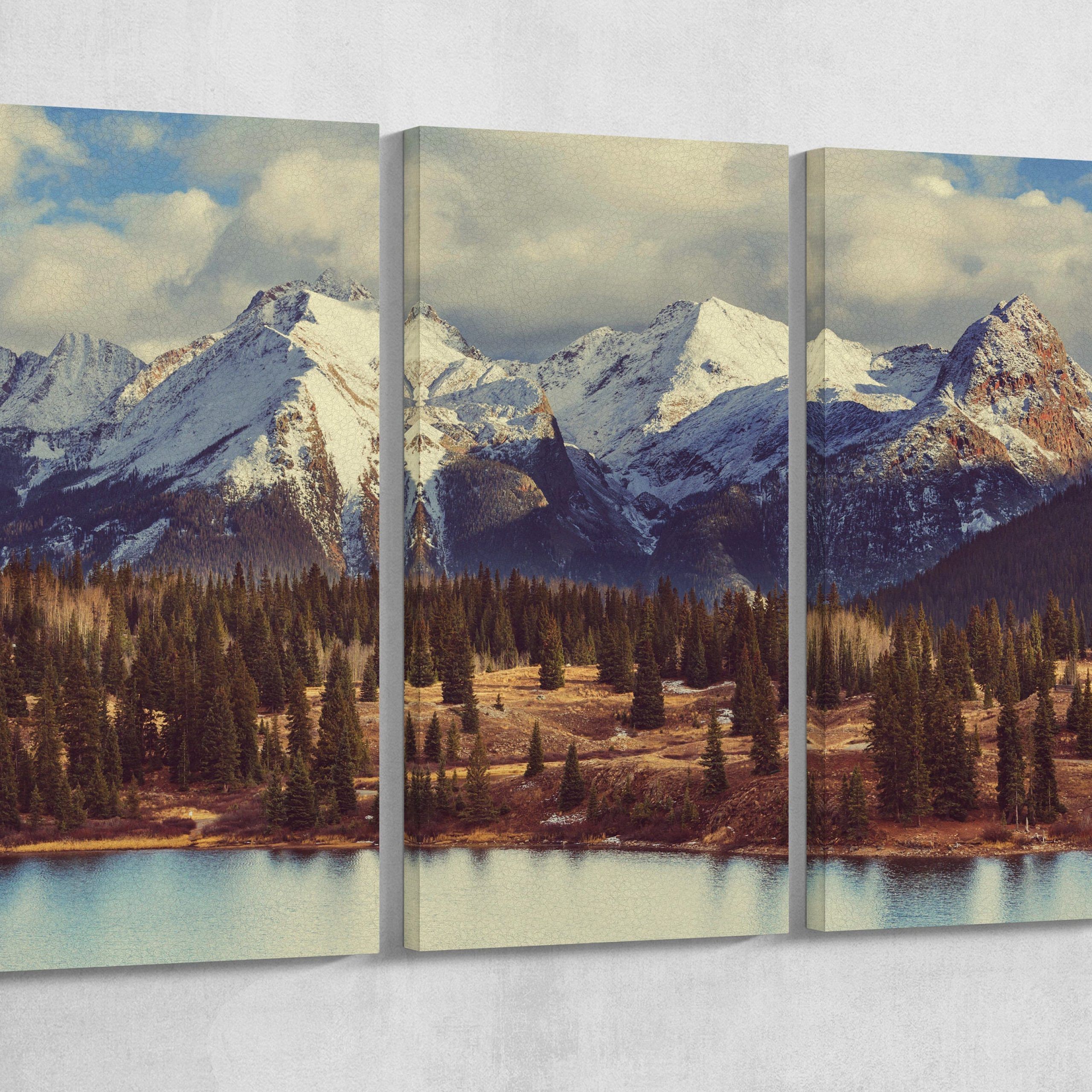 3 Panel Colorado Mountains Leather Print/large Wall Art Pertaining To Latest Mountain Wall Art (View 10 of 20)