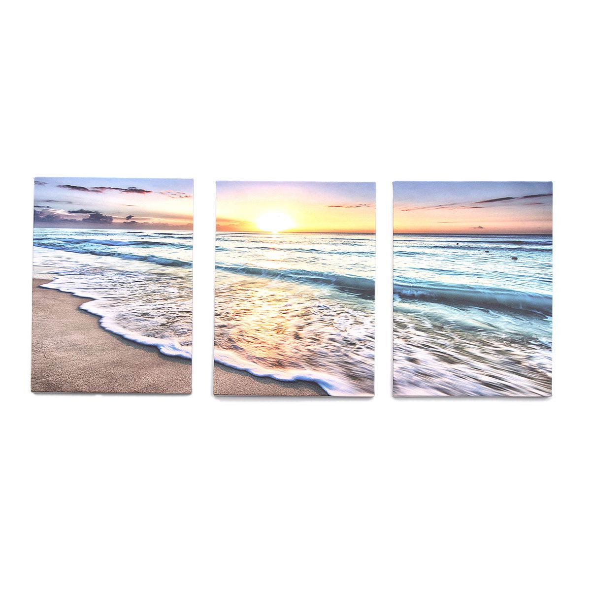 3 Panels Wall Art Canvas, Beach Sunset Sand Ocean Sea Wave Throughout Recent Wave Wall Art (View 15 of 20)