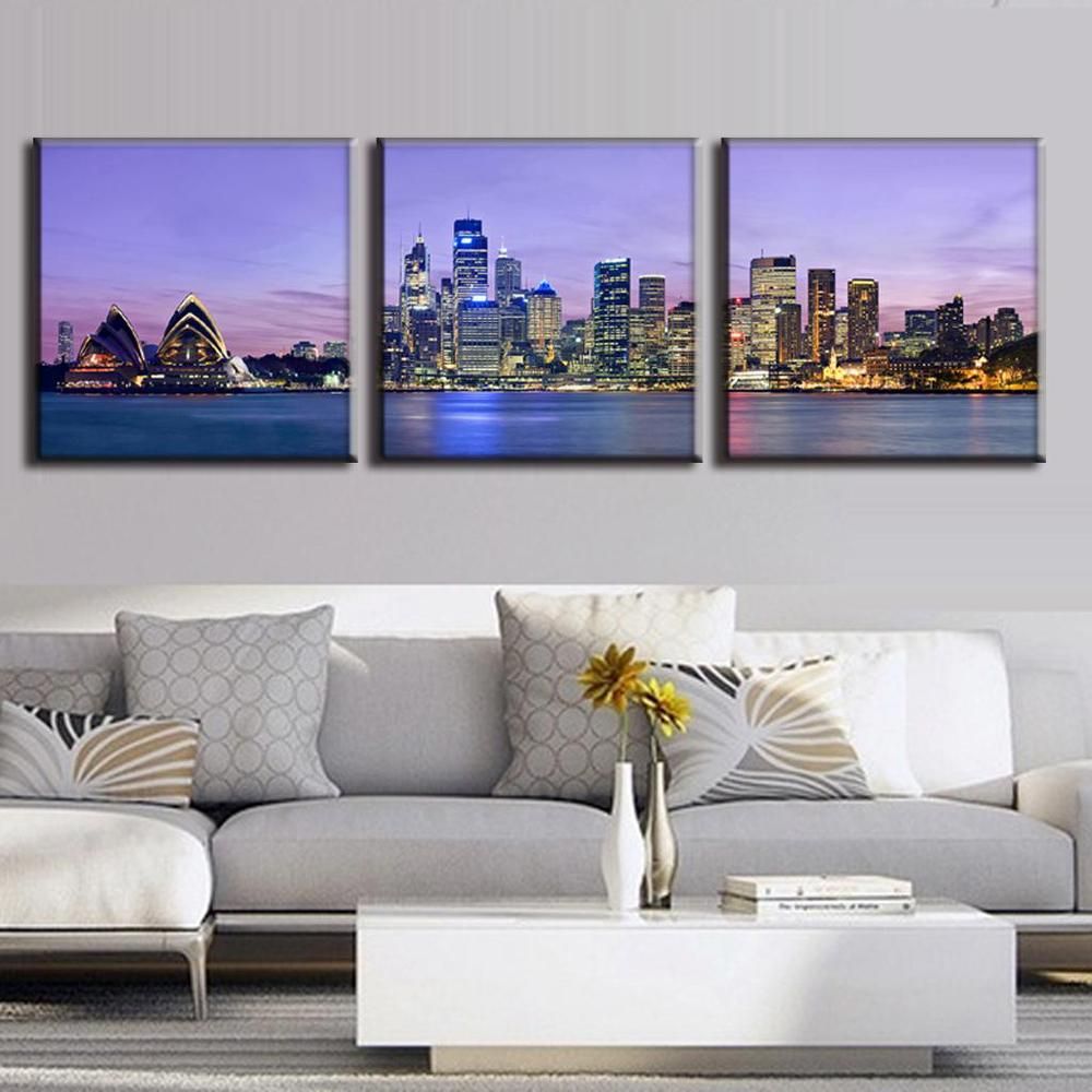 3 Pcs/set The Night Of Sydney Landscape Canvas Painting Inside 2018 Night Wall Art (Gallery 19 of 20)