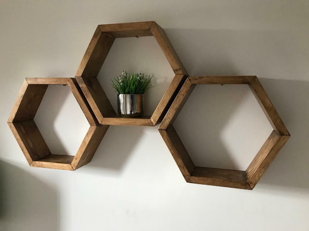 3 X Honeycomb Hexagon Shelves Wall Display Wall Art | In Regarding Most Up To Date Hexagons Wall Art (View 12 of 20)
