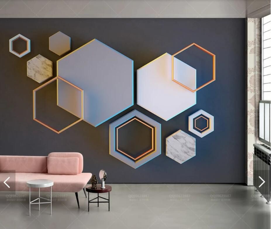 3d Abstract Geometric Hexagon Wall Mural Chinese Photo Intended For Recent Hexagons Wall Art (View 17 of 20)