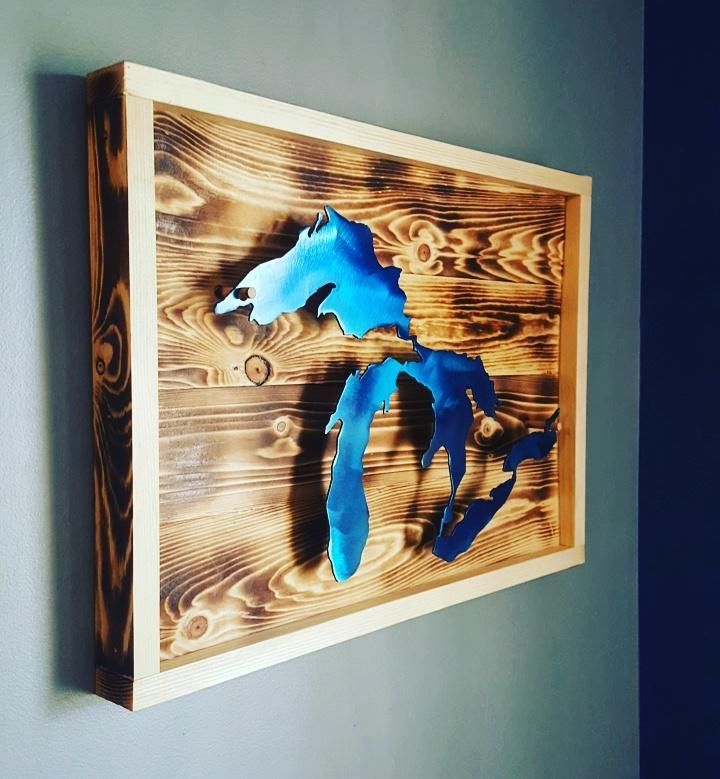 3d Metal Great Lakes Wall Decor! * Torched Wood (allowing Intended For Recent Pop Art Wood Wall Art (Gallery 20 of 20)