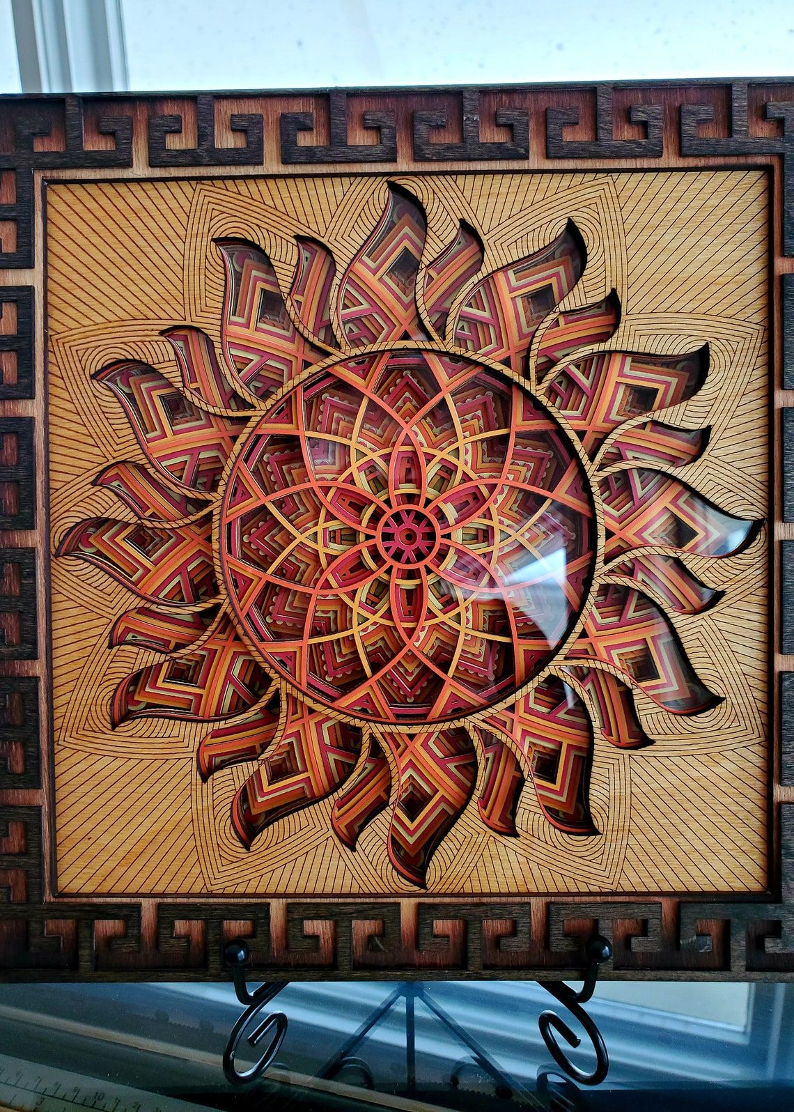3d Sun Multilayer Mandala Wood Framed Papercut Wall Decor Throughout Best And Newest Sun Wood Wall Art (View 4 of 20)