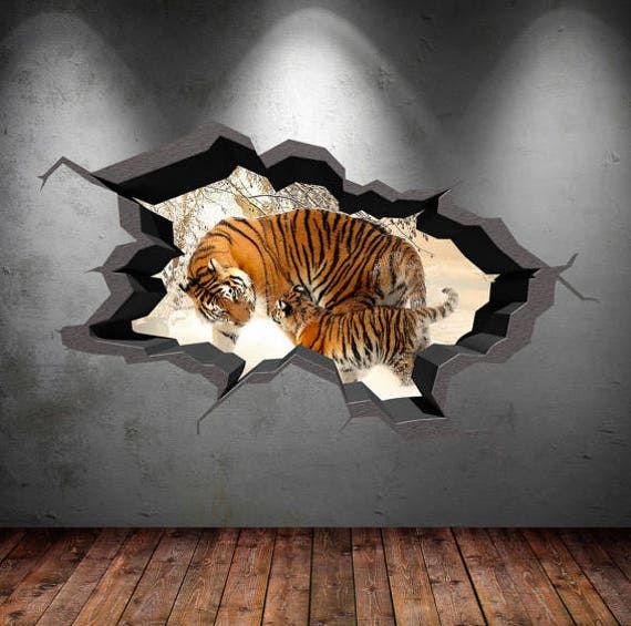3d Tiger Wall Decal Wild Animals Cracked Full Colour Wall Intended For Most Recently Released Tiger Wall Art (View 20 of 20)