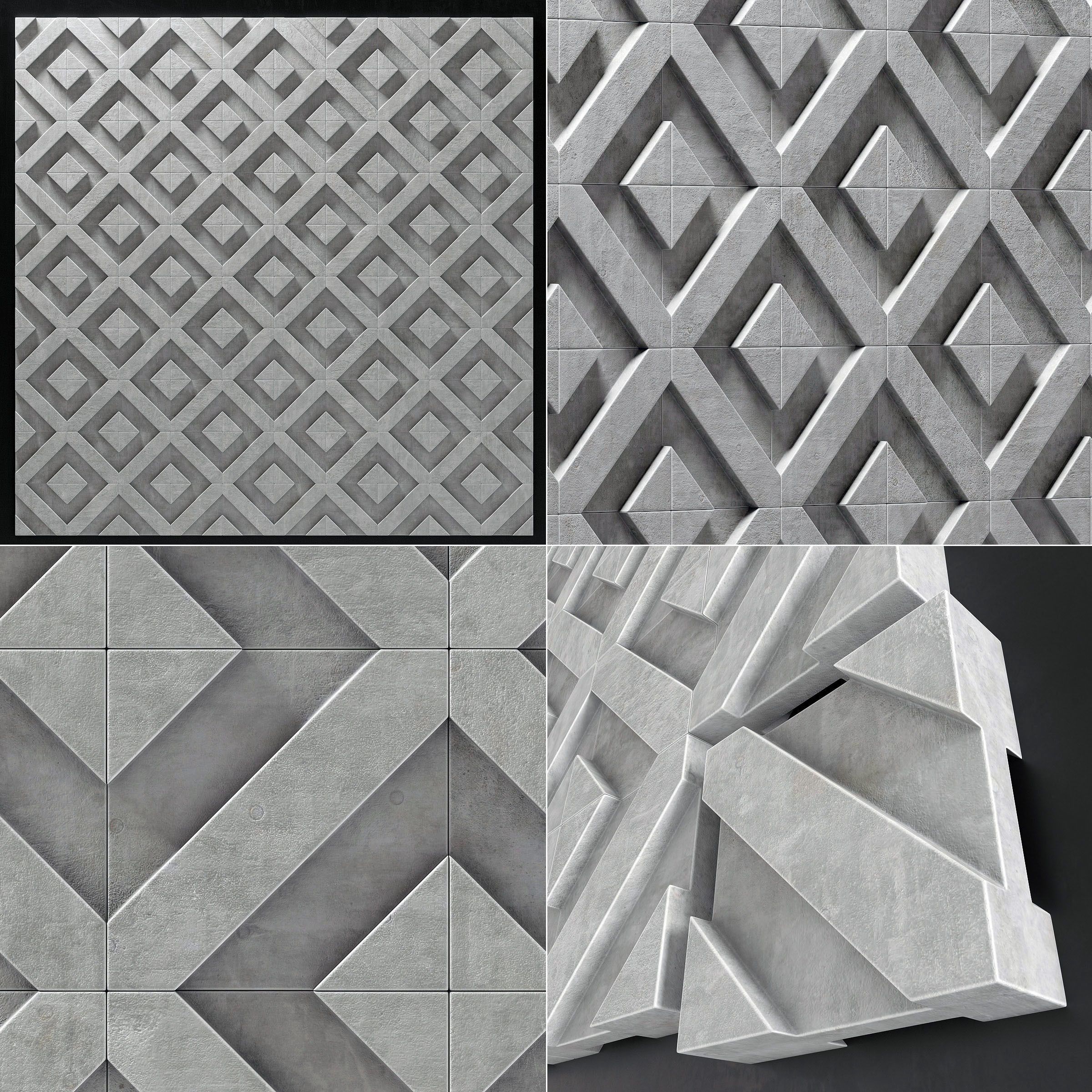3d Wall Decor Concrete Tile Line Big N2 | Cgtrader Inside Recent Concrete Wall Art (View 5 of 20)