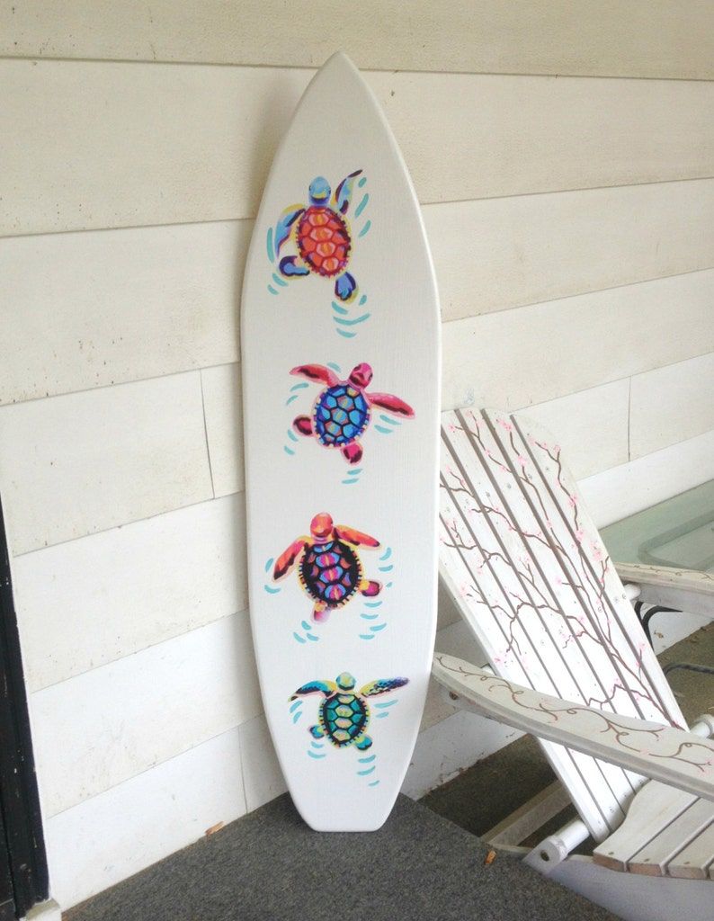 4 Foot Wood Surfboard Wall Art With Vinyl Turtle Appliques For Most Recent Surfing Wall Art (View 8 of 20)