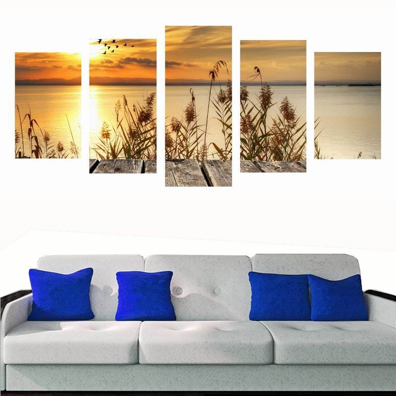 5 Panel Printed Sunset Wall Painting Unframed Canvas With Regard To Newest Sunset Wall Art (View 3 of 20)