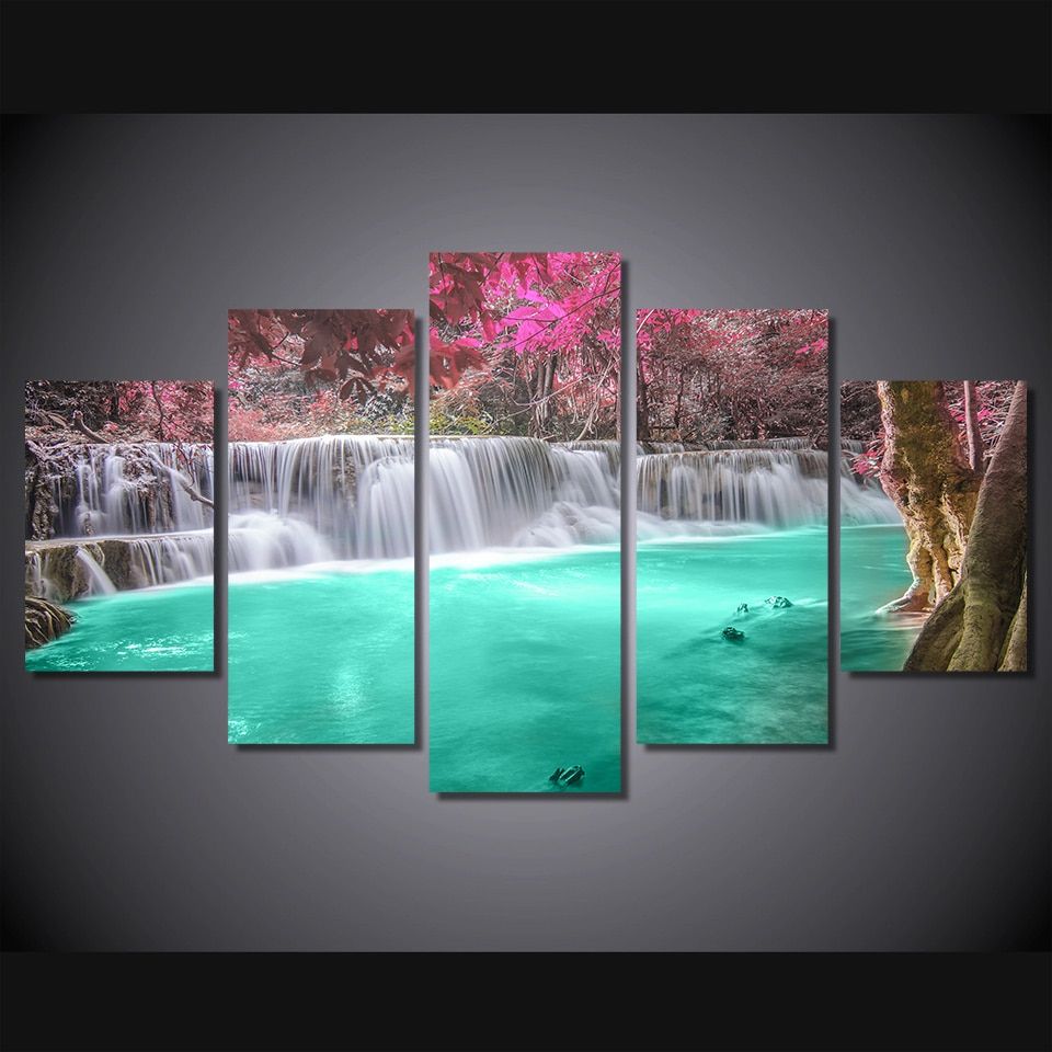 5 Pcs/set Framed Hd Printed Waterfall Forest Landscape Within Current Landscape Framed Art Prints (View 15 of 20)