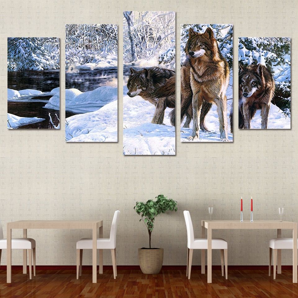 5 Piece Canvas Art Snow Wolf Ice Hd Print Wall Pictures Intended For Best And Newest Snow Wall Art (View 4 of 20)