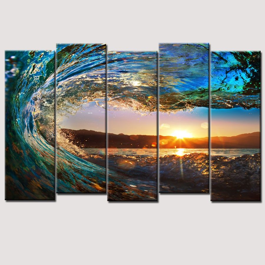 5 Piece Large Canvas Wall Art Huge Wave Painting Modern Inside Current Wave Wall Art (View 8 of 20)