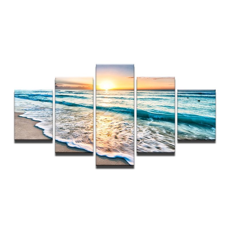 5 Piece Sea Wave View Painting Large Canvas Wall Art Huge For Most Recent Wave Wall Art (View 2 of 20)