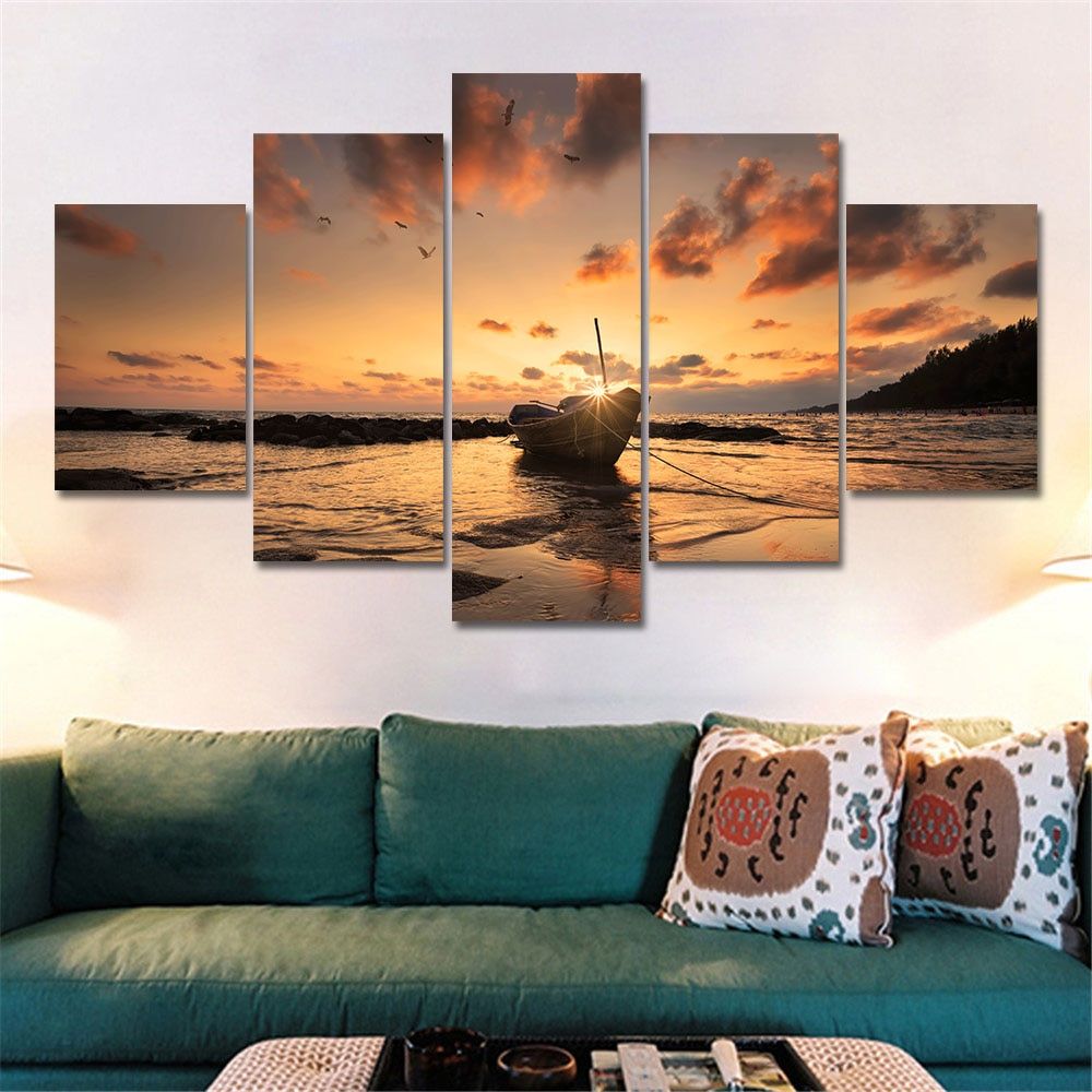 5 Pieces Modular Wall Paintings Landscape Posters And With Regard To Current Landscape Framed Art Prints (View 20 of 20)