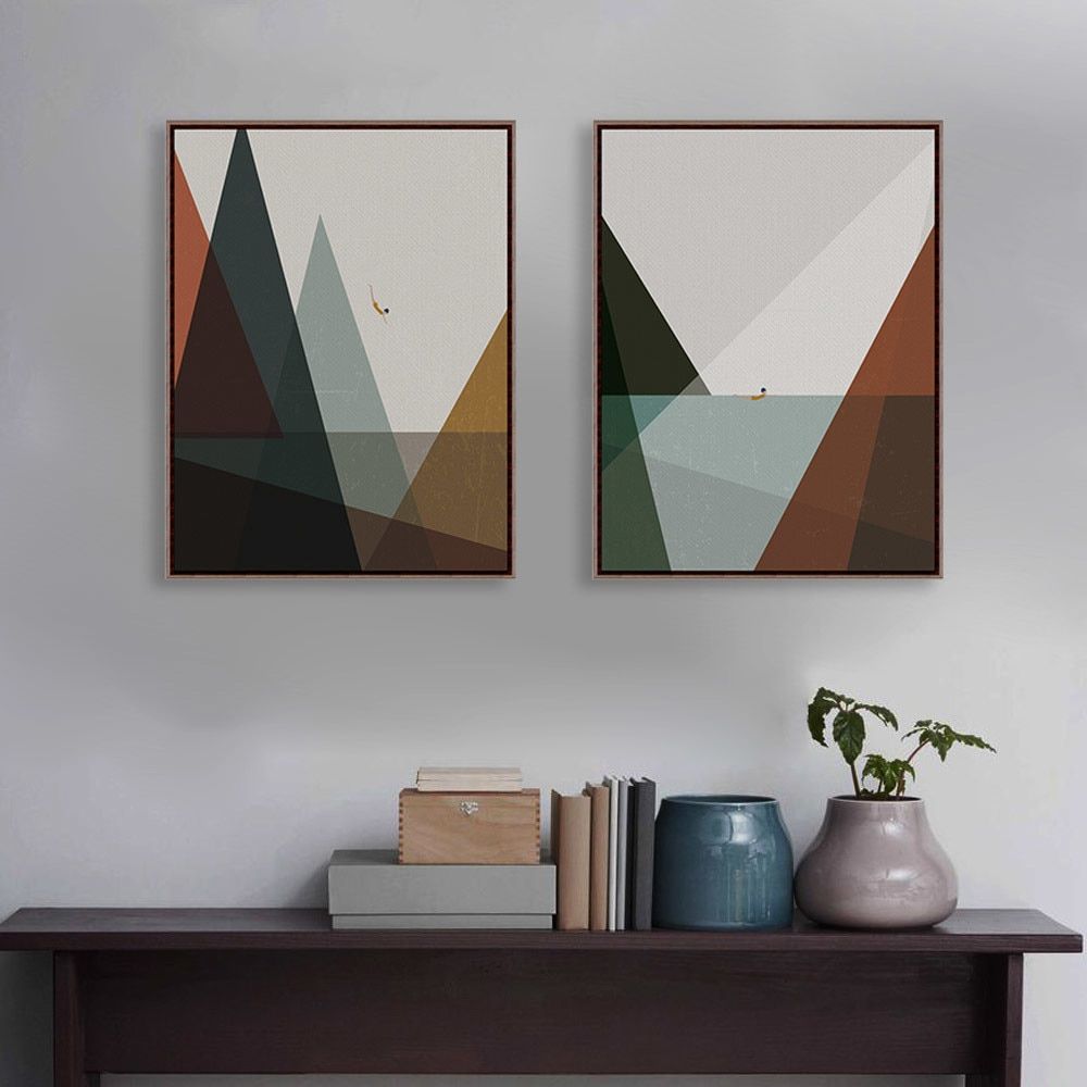 Abstract Minimalist Landscape Sea Mountain A4 Wall Art Art Within Current Mountain Wall Art (View 8 of 20)