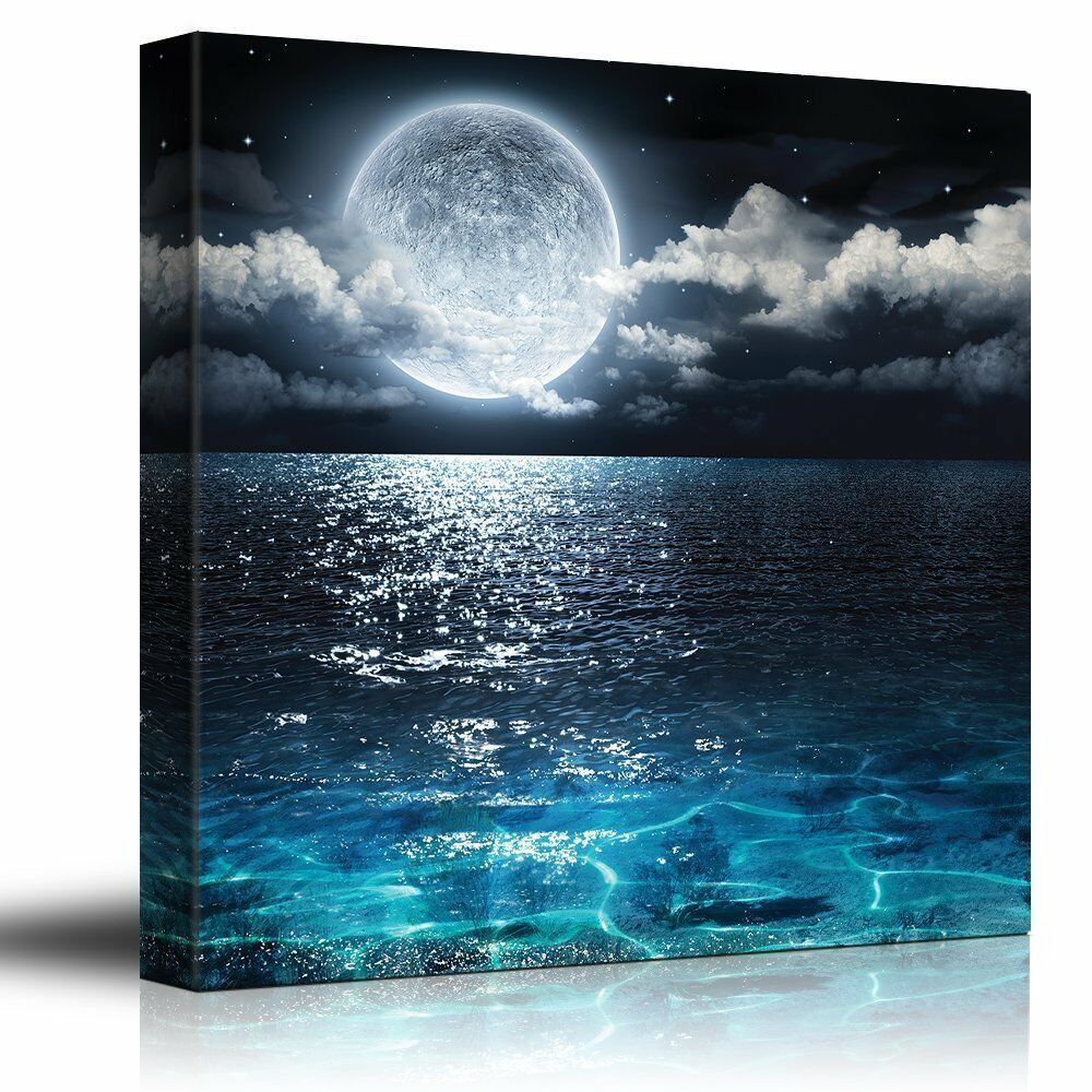Big Moon Illuminating The Clear Ocean Blue – Canvas Art Intended For 2018 Lunar Wall Art (View 17 of 20)