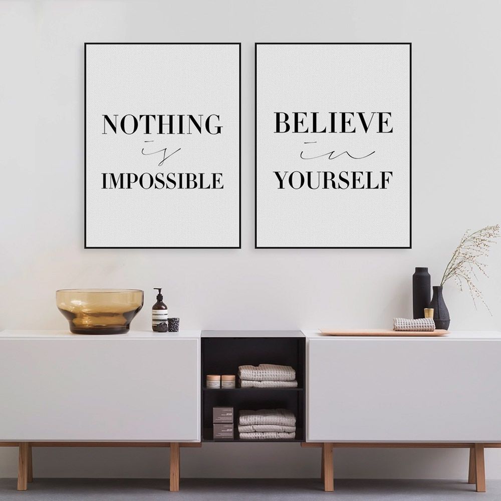 Black Minimalist Motivational Typography Believe Quotes For 2018 Minimalism Framed Art Prints (View 13 of 20)