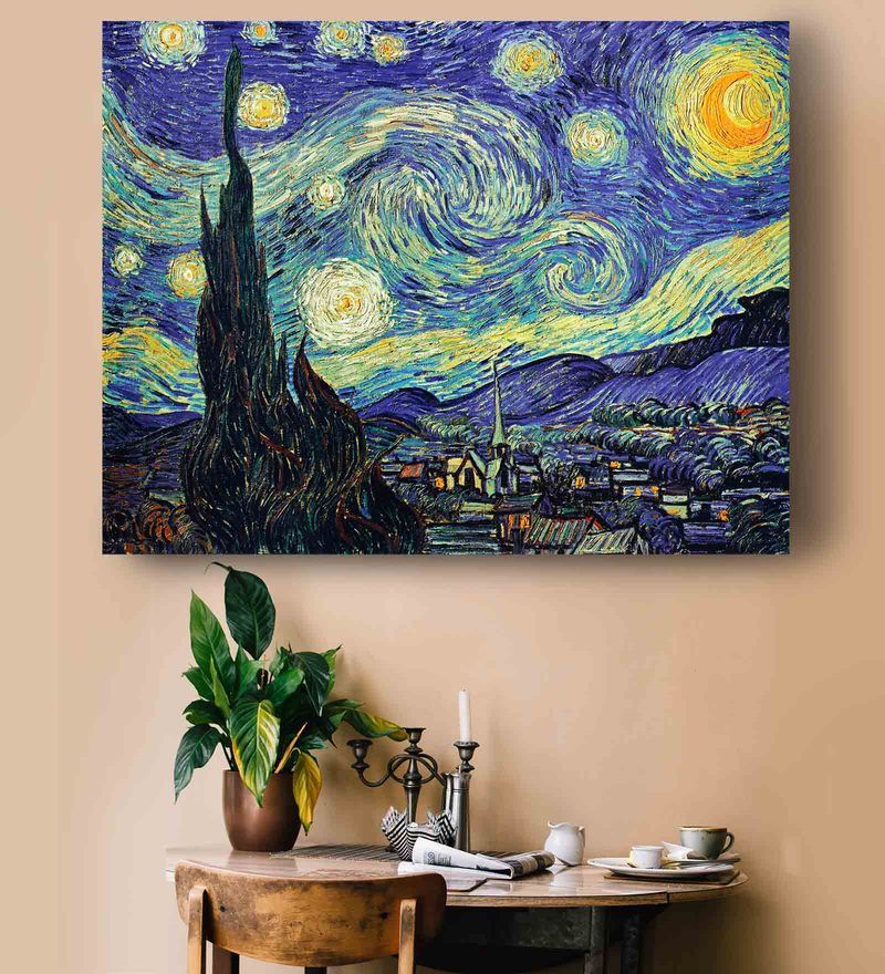Buy Blue Van Gogh Starry Night Framed Art Panel On Canvas Inside Most Recent Night Wall Art (View 5 of 20)