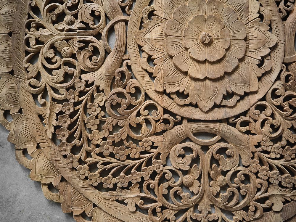 Buy Circle Carved Wooden Wall Art Buddhist Flower Panel Online Inside Newest Landscape Wood Wall Art (View 6 of 20)