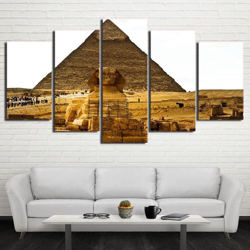 Canvas Modern Home Decor Living Room 5 Panel Egypt Pyramid In Most Current Pyrimids Wall Art (View 15 of 20)