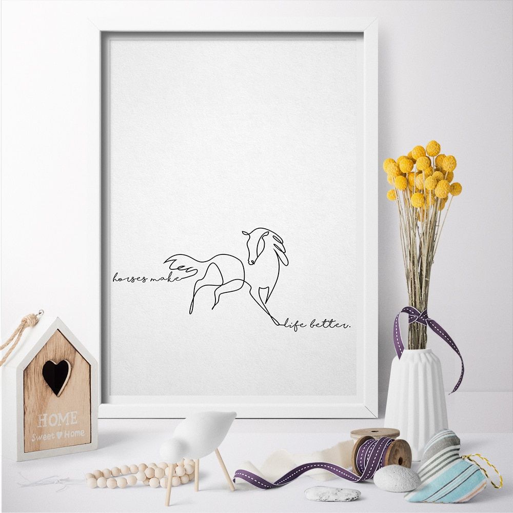 Canvas Painting Horse Make Life Better One Line Drawing Within Most Popular Line Art Wall Art (View 17 of 20)