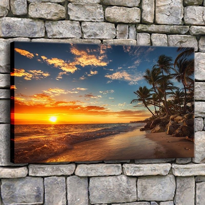 Canvas Print Poster Home Decor 1 Piece Sunset Beach Tree With 2018 Sunset Wall Art (View 2 of 20)