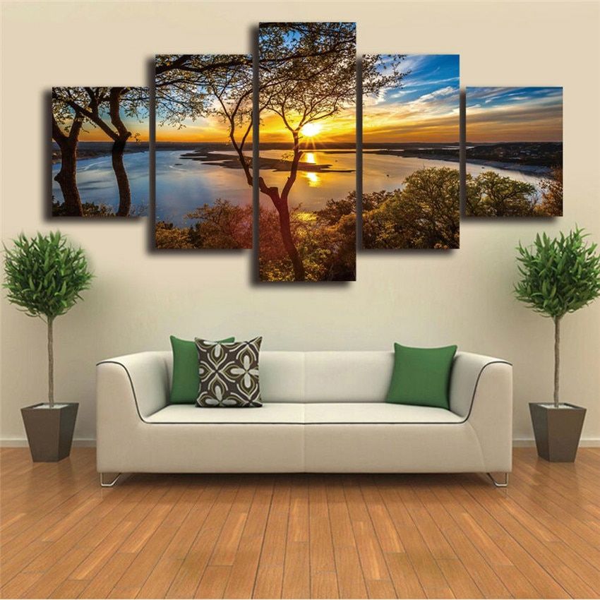 Canvas Wall Art Trees Sunset Lake Poster Art Canvas Prints With Most Popular Sunset Wall Art (View 1 of 20)