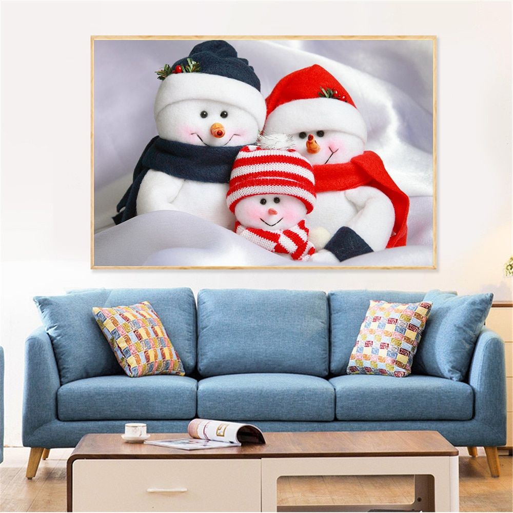 Canvas Wall Pictures Snowman Family New Year Christmas With Recent Snow Wall Art (View 8 of 20)