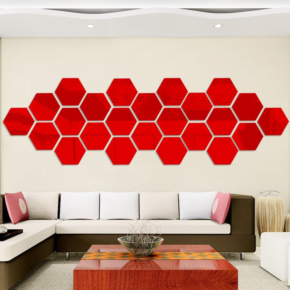 Carevas 12 Piece 3d Hexagon Acrylic Mirror Wall Stickers With Most Popular Hexagons Wall Art (View 2 of 20)