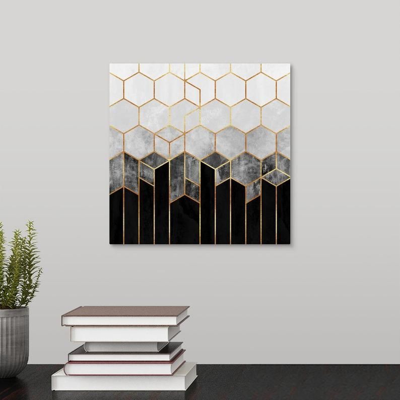 Charcoal Hexagons Canvas Wall Art Print | Etsy | Arredamento Intended For Most Recent Hexagons Wall Art (View 10 of 20)