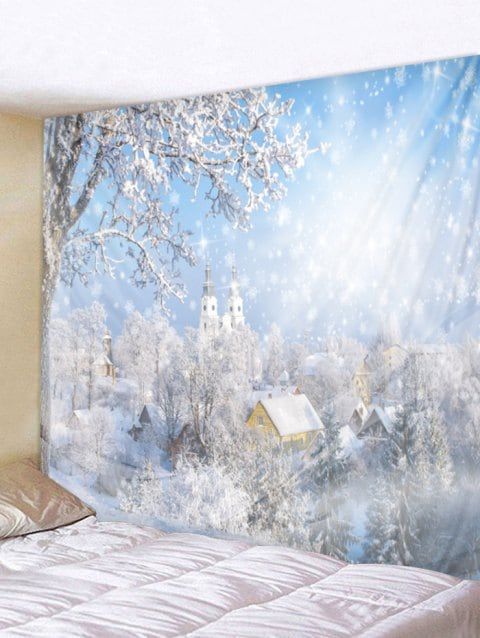 Christmas Snow Print Wall Tapestry Art Decoration | Wall Within 2018 Snow Wall Art (View 7 of 20)