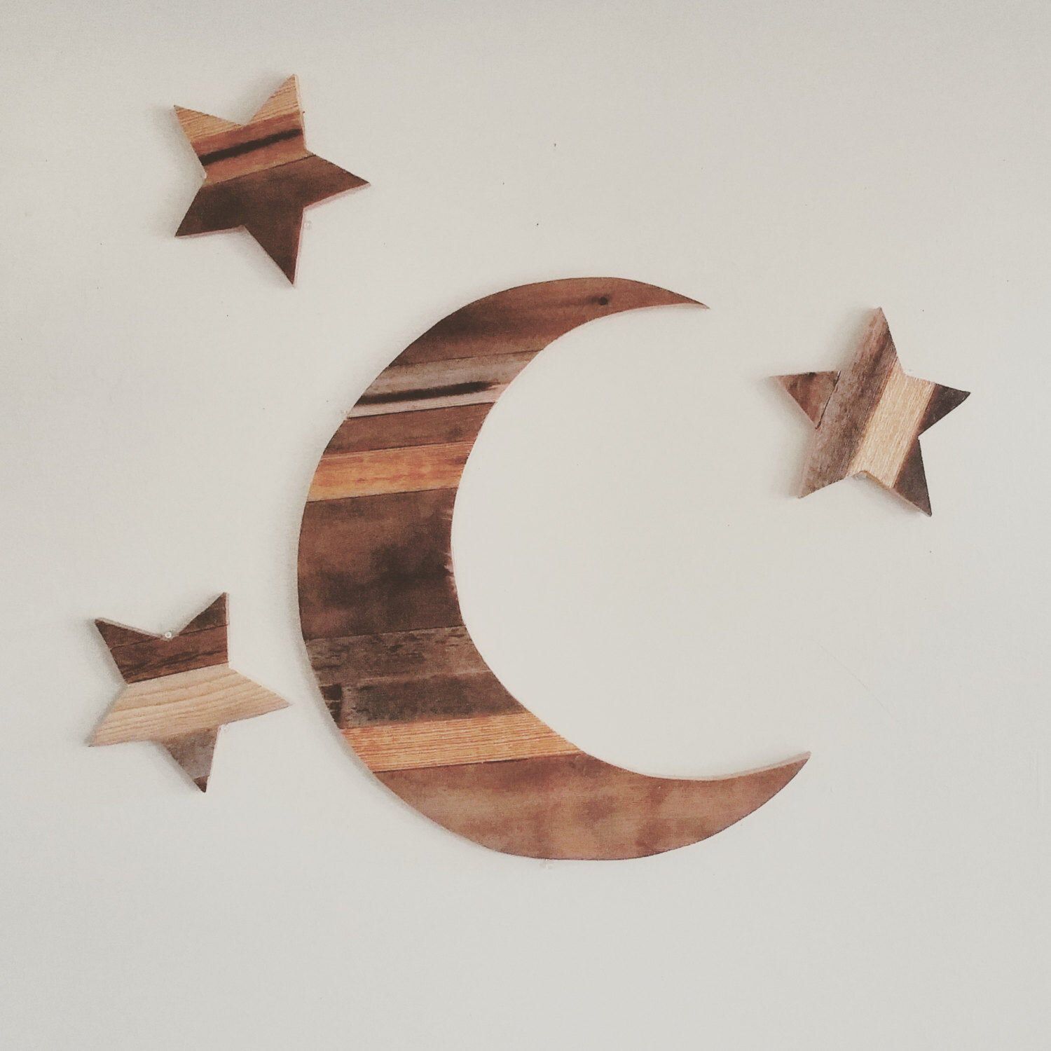 Crescent Moon And Stars Reclaimed Wood Wall Art, Recycled Within 2017 Minimalist Wood Wall Art (View 11 of 20)