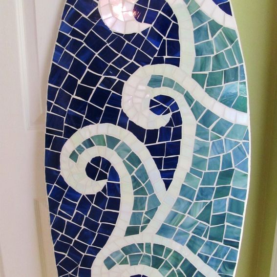 Custom Surfboard Mosaic, Stained Glass On Wood Wall Art For Newest Waves Wood Wall Art (View 9 of 20)