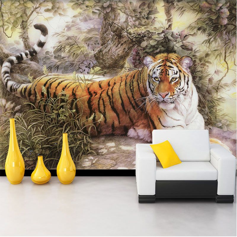 Custom Wall Paper Stickers Painted Tiger Photo Wallpaper Regarding Most Recent Tiger Wall Art (View 16 of 20)