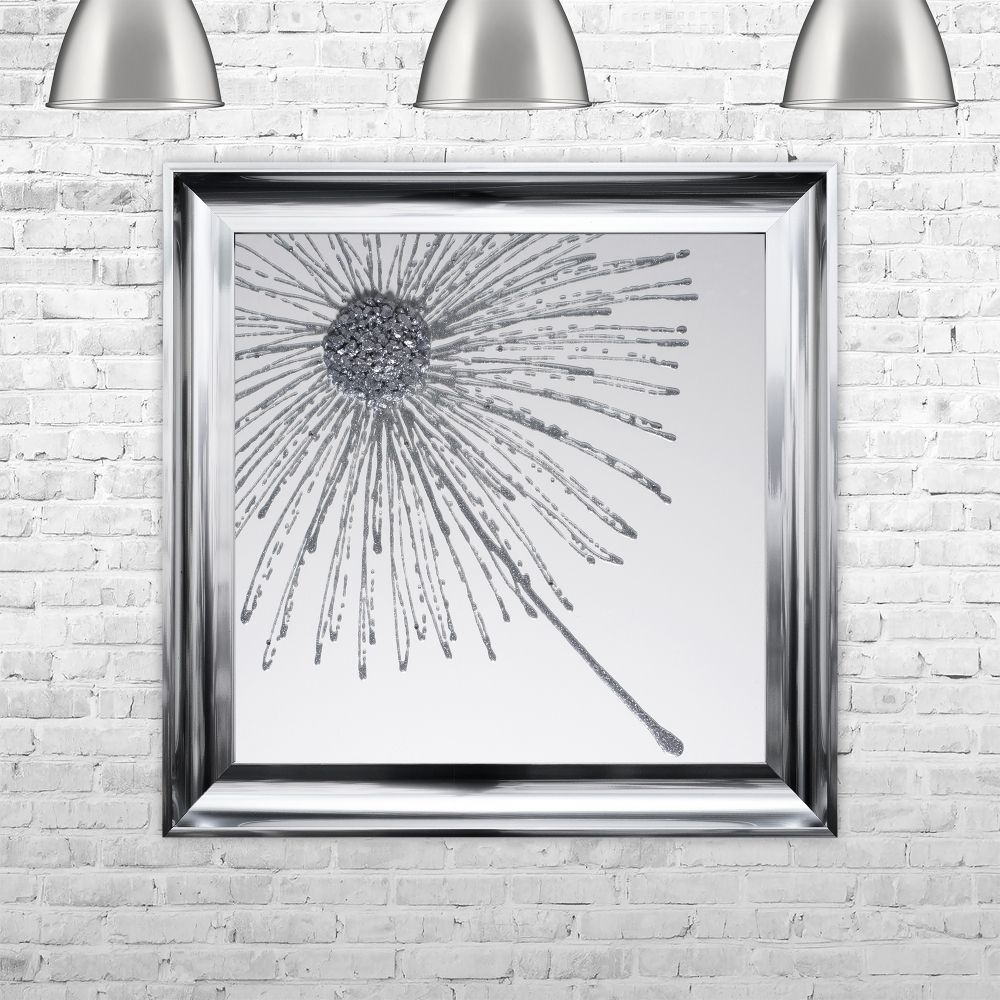 Dandelion Silver Glitter White Background Left Framed Intended For Current Glitter Wall Art (View 9 of 20)