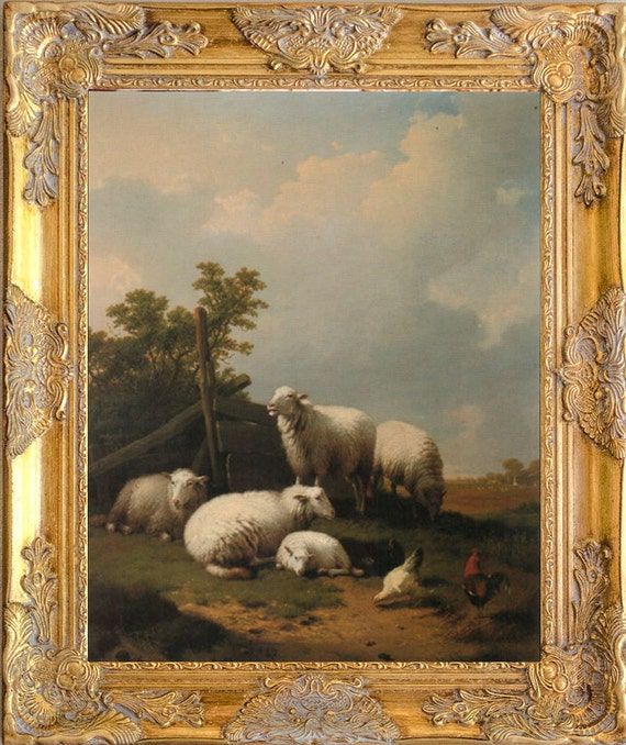 Fab Sheep Landscape Art Print Framed In Ornate Wood Frame Inside Most Popular Landscape Framed Art Prints (View 4 of 20)