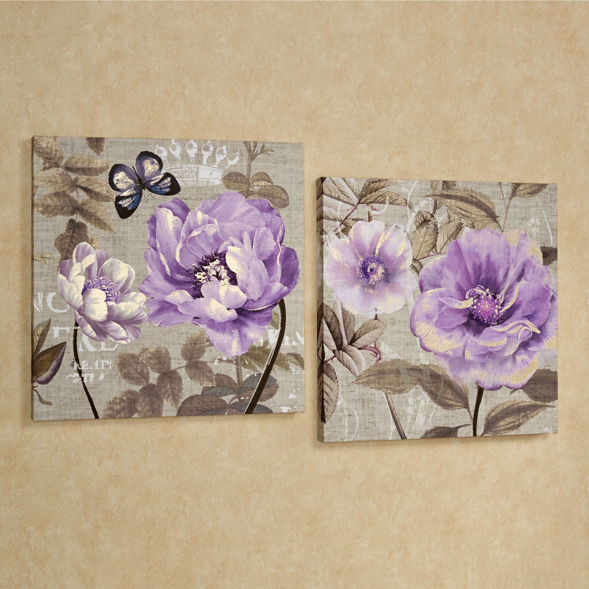 Floral Delight Purple Flower Canvas Wall Art Set Regarding Best And Newest Flowers Wall Art (View 20 of 20)