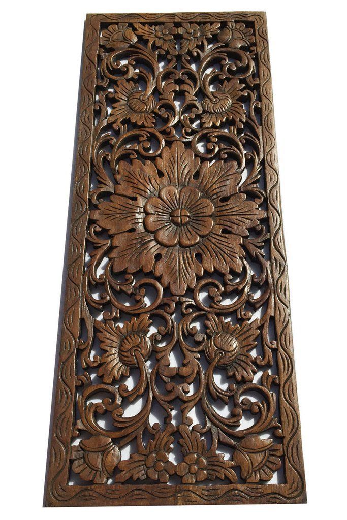 Floral Leaf Wood Carved Wall Panel (View 1 of 20)