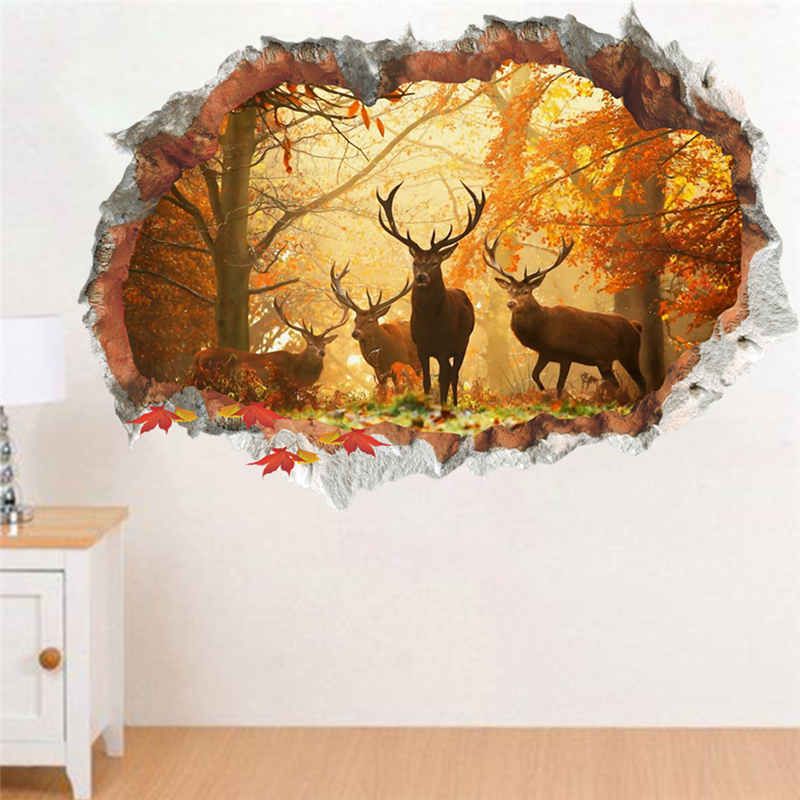 Forest Jungle Wild Deer Leaf Wall Stickers 3d Vivid Wall Within Best And Newest Jungle Wall Art (View 10 of 20)