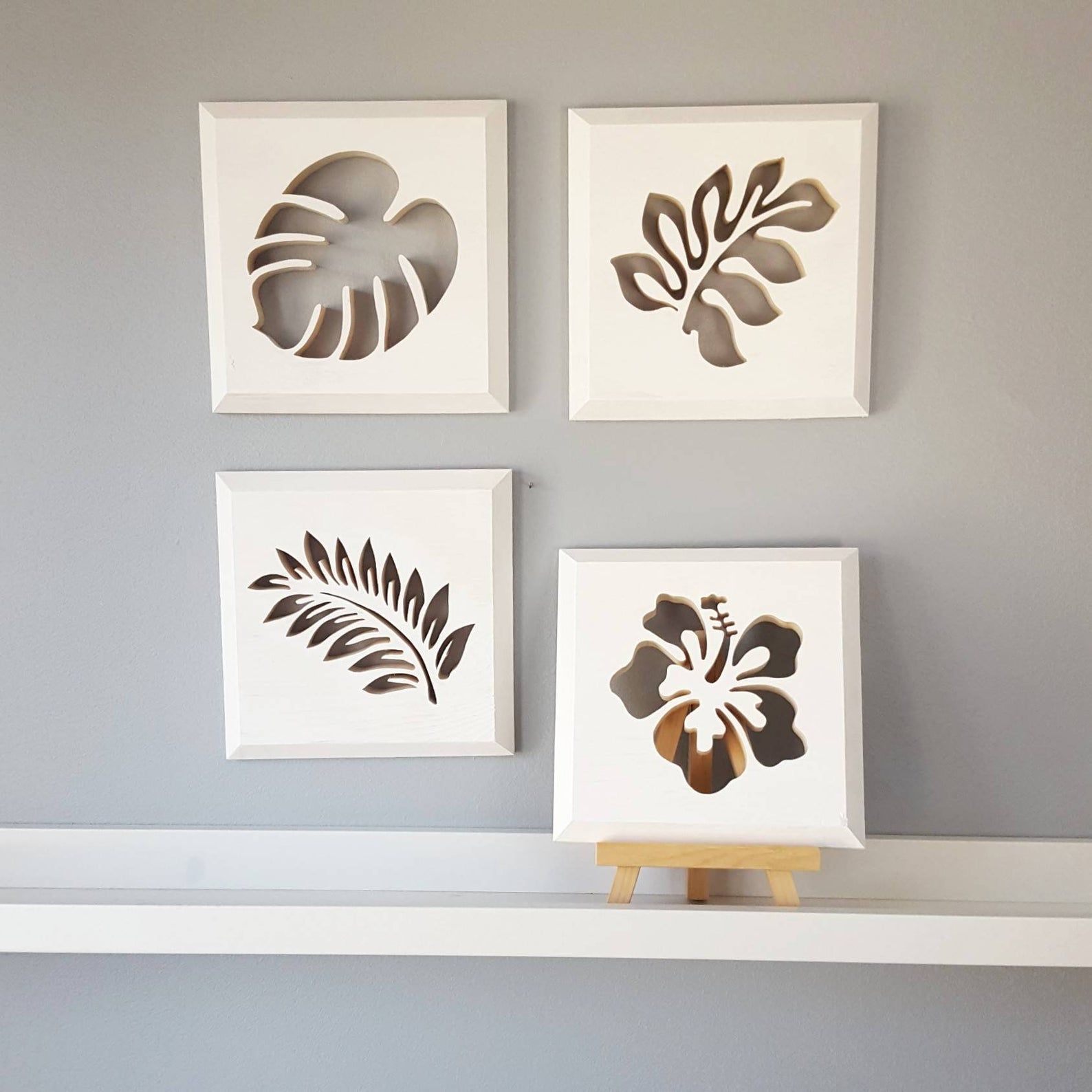 Four Piece Wooden Tropical Leaf Wall Art Botanical Scroll Within Newest Tropical Wood Wall Art (View 14 of 20)