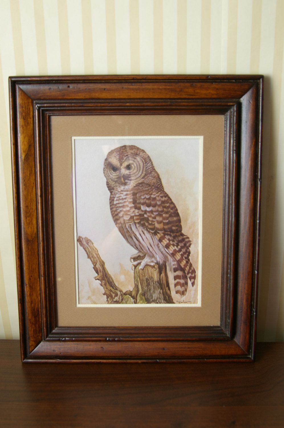 Framed Brown Owl On Tree Signede (View 1 of 20)