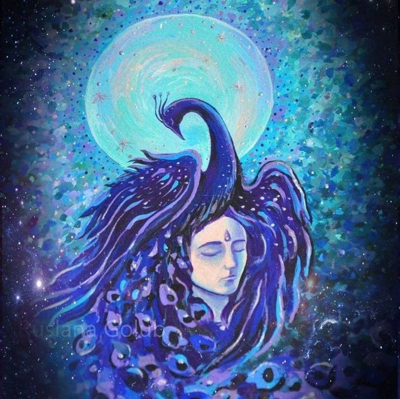 Full Moon Deity Wall Art Print Spiritual Painting Inspired Inside Most Current Lunar Wall Art (View 14 of 20)
