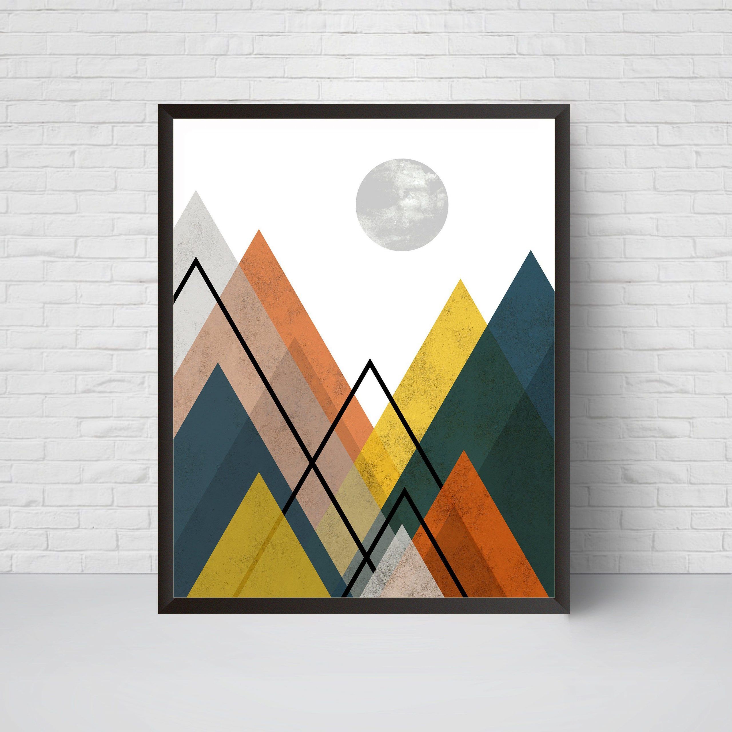 Geometric Mountain Wall Art Print, Printable Art, Mid Intended For Latest Mountain Wall Art (View 9 of 20)