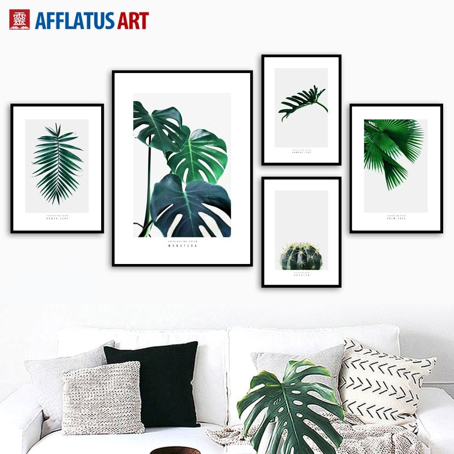 Green Plants Cactus Monstera Palm Leaves Wall Art Canvas Inside 2018 Palm Leaves Wall Art (View 9 of 20)
