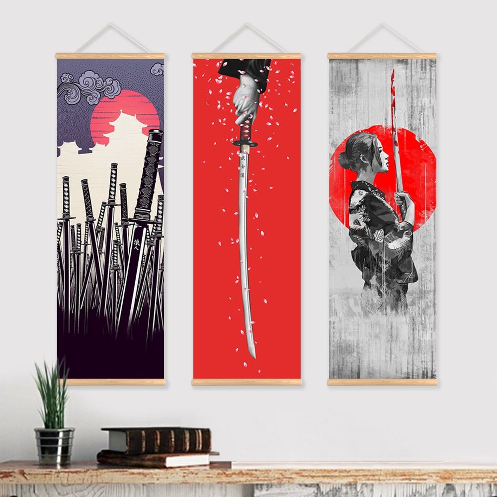 Japanese Samurai Scroll Painting Canvas Print Poster With With Current Tokyo Wall Art (View 15 of 20)